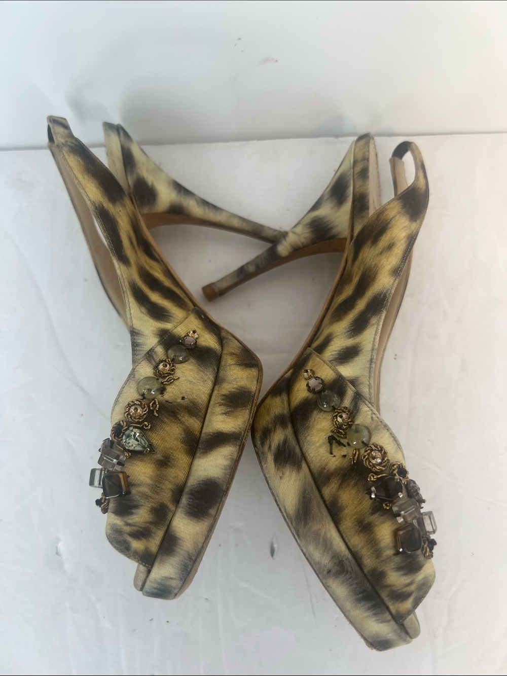 Oscar de la Renta Jeweled Slingback animal print Heels Vintage - Picture 10 of 14